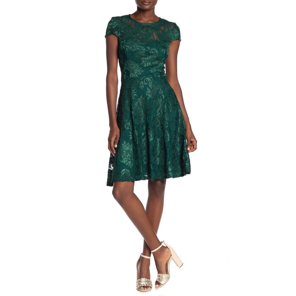 Marina Lace Fit and Flare Sweetheart Cap Sleeves
